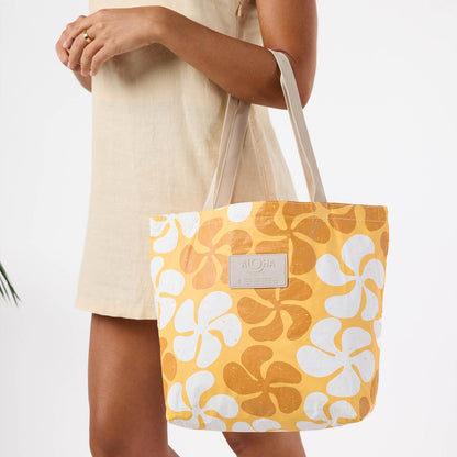 Funky Plumeria Reversible Tote in Honey