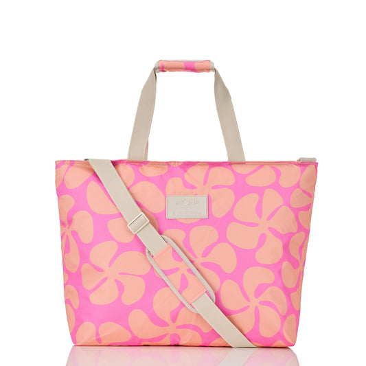 Funky Plumeria Cooler Tote in Neon Pink