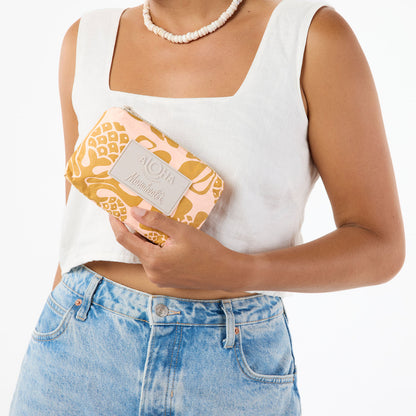 ʻUlu Quilt Mini Pouch in Peach on Hot Mustard