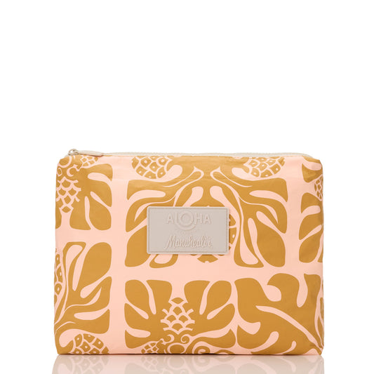 ʻUlu Quilt Mid Pouch in Peach on Hot Mustard