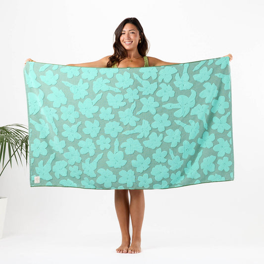 Puakenikeni Buds Beach Towel in Moss
