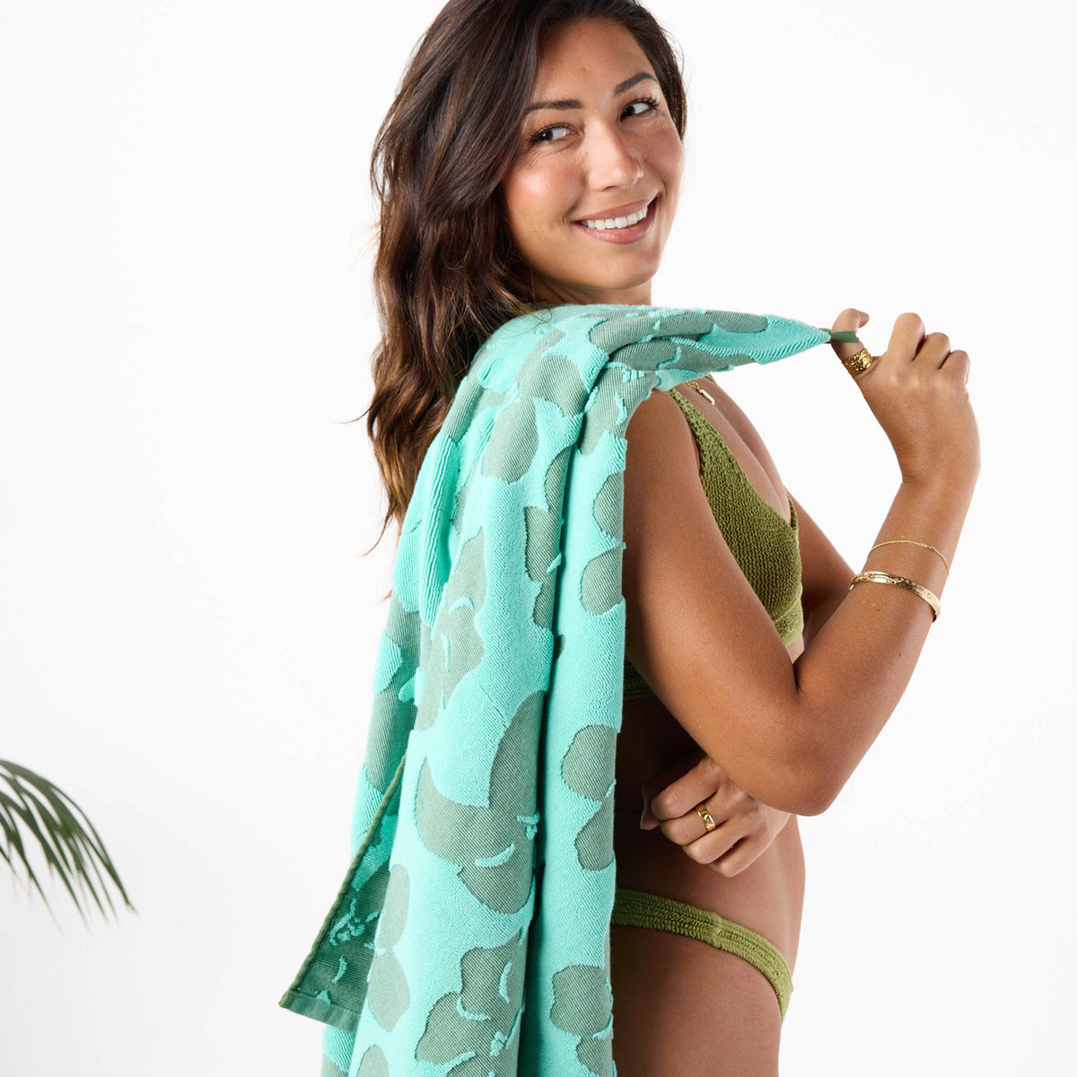 Puakenikeni Buds Beach Towel in Moss