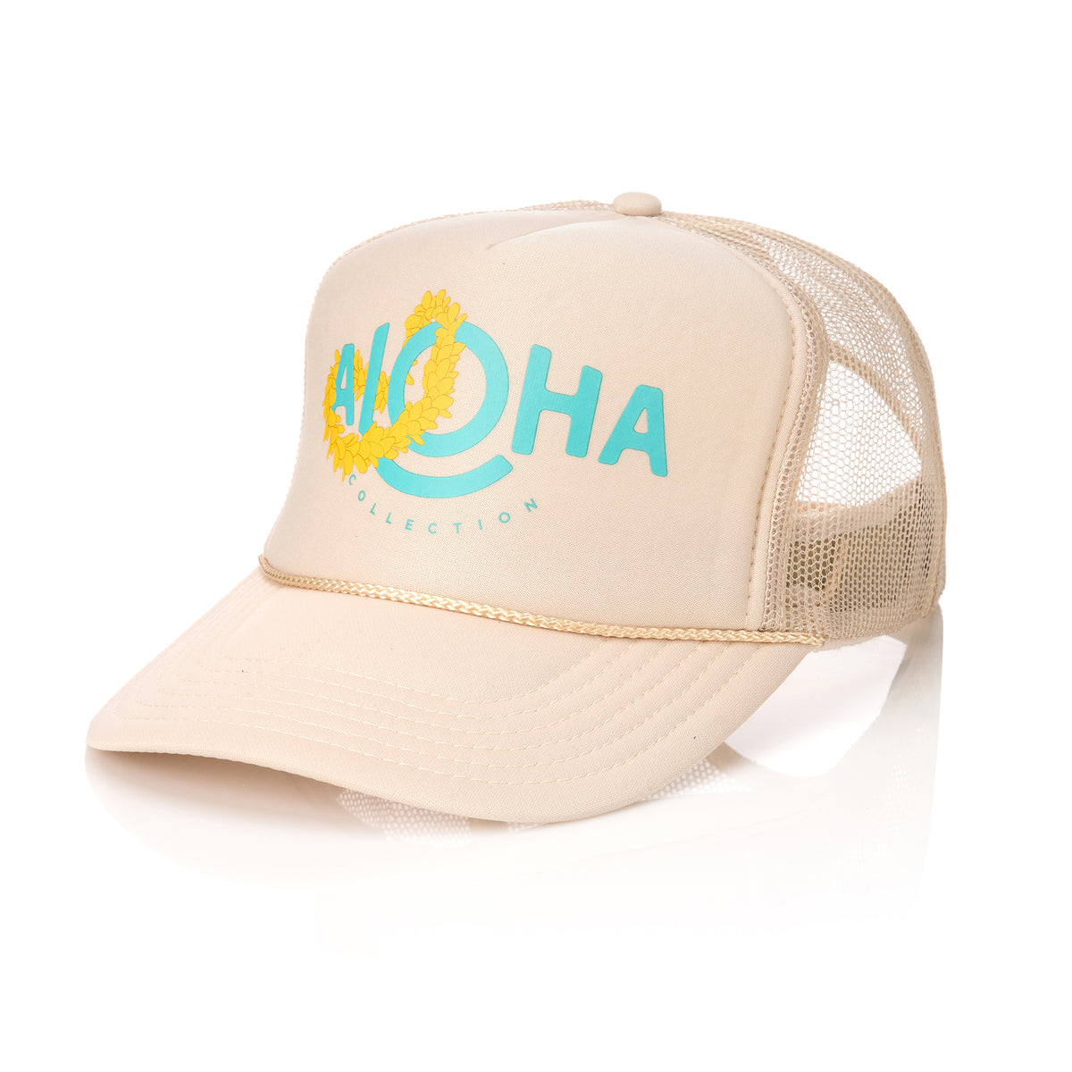 Lei ALOHA Foam Trucker Hat in Sandstone