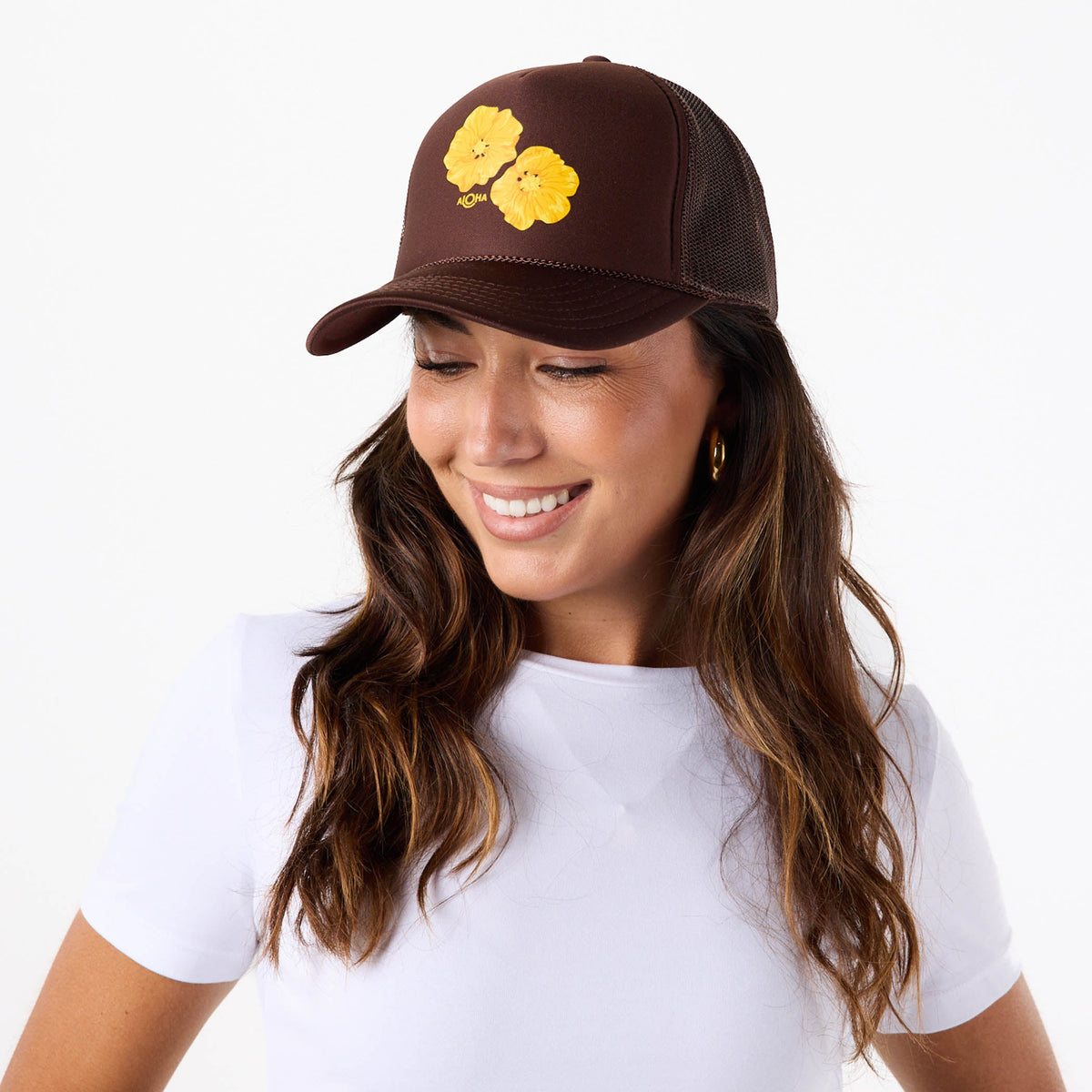 Pua Ilima Foam Trucker Hat in Coconut