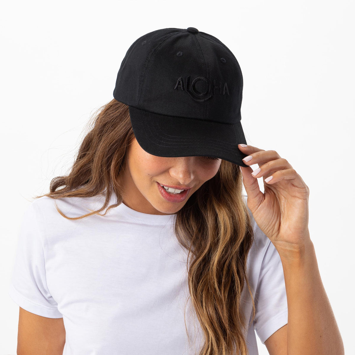 ALOHA Logo Dad Hat in Black