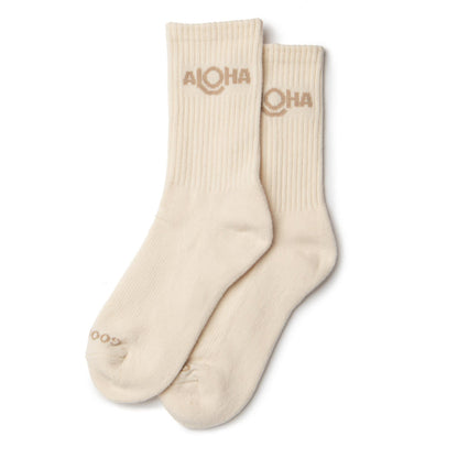 ALOHA Logo Crew Socks in Sandstone