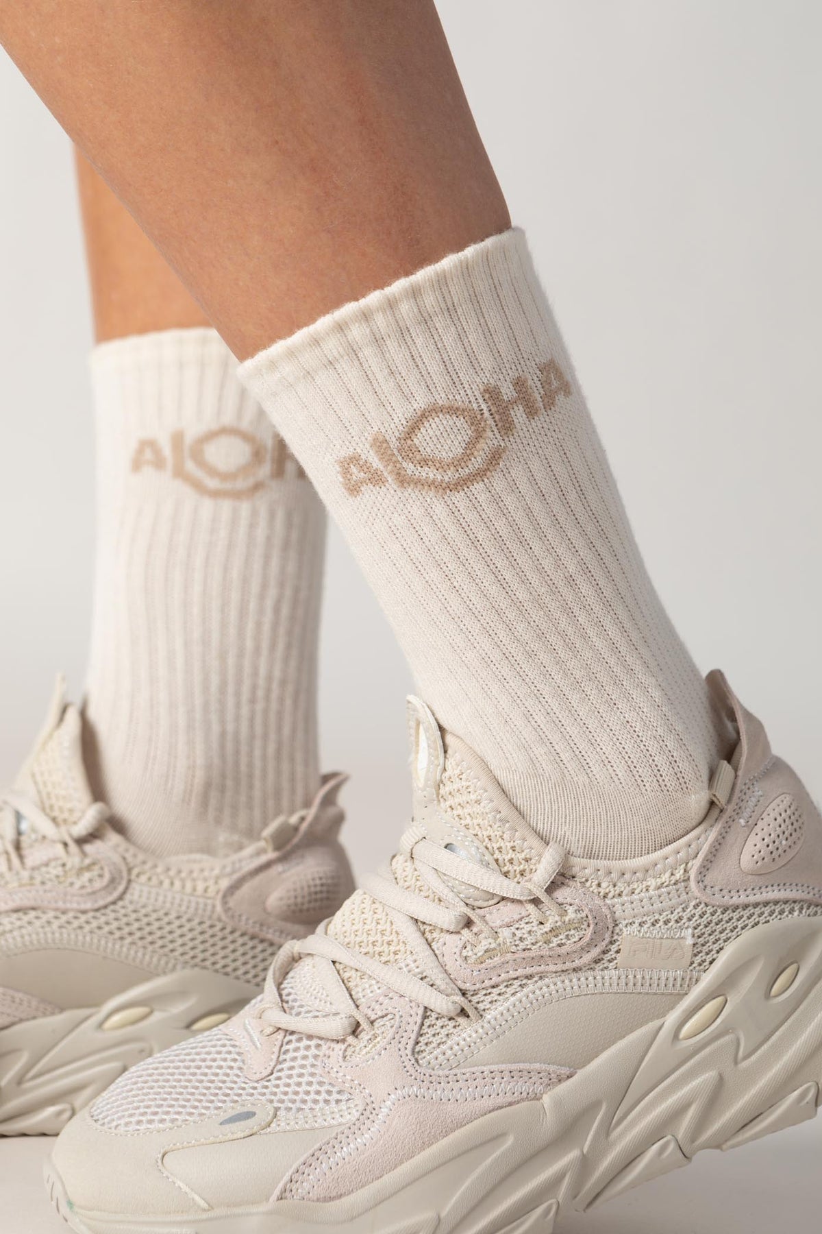 ALOHA Logo Crew Socks in Sandstone