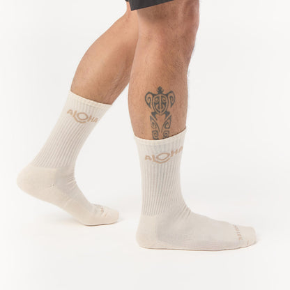 ALOHA Logo Crew Socks in Sandstone