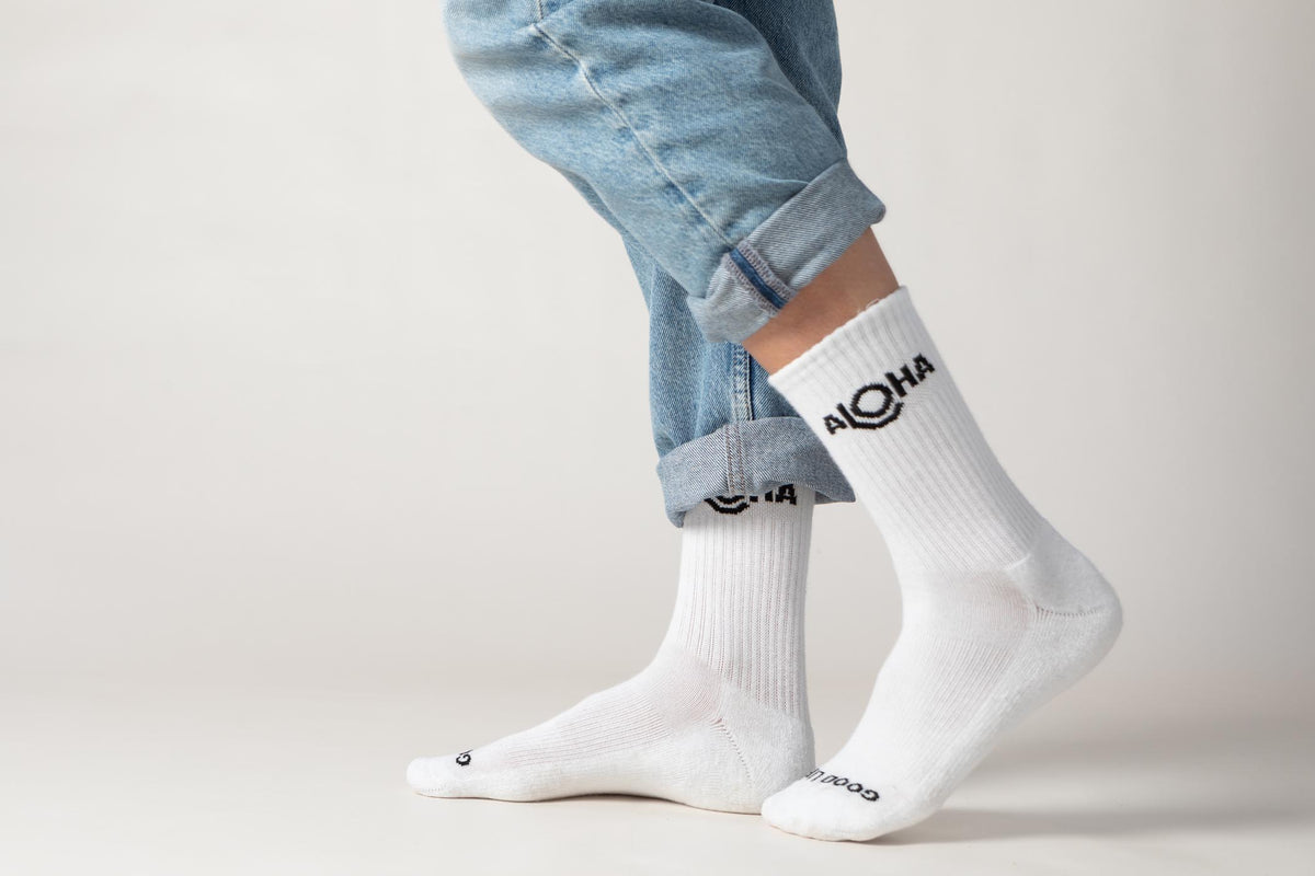 ALOHA Logo Crew Socks in White