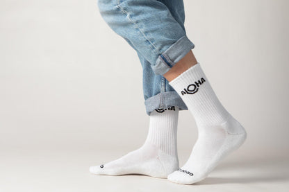 ALOHA Logo Crew Socks in White